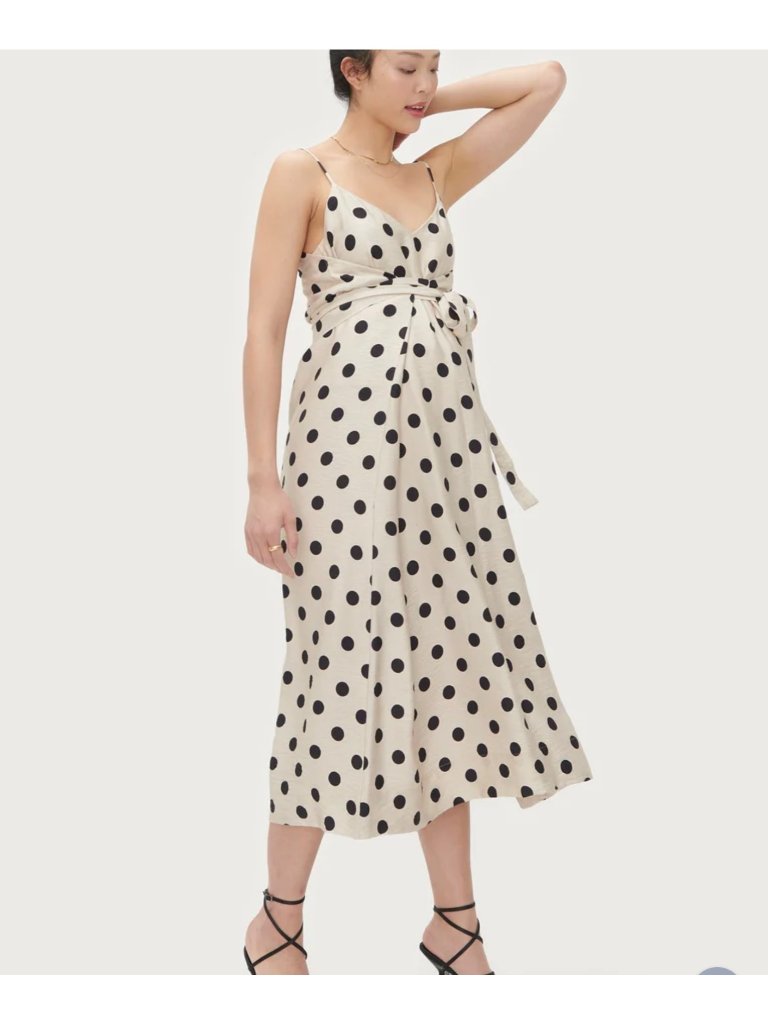 Nwt Hatch Collection Tori Wrap Polka Dot Beige Midi Dress Hatch2 Waist58in Bust